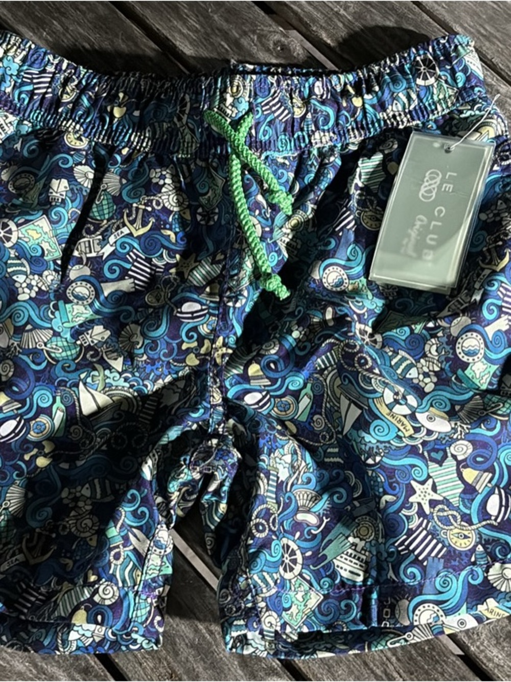 LE CLUB Blue Nautical Swim Shorts Boys Board Shorts size M